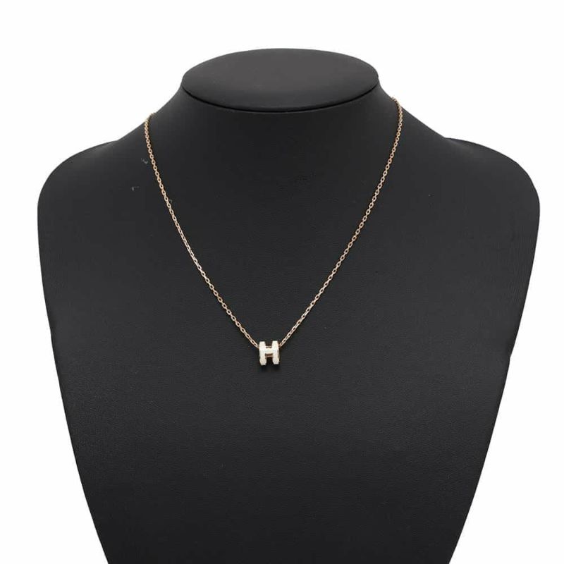 エルメス ネックレス ミニ・ポップアッシュ ホワイト/ピンクゴールド金具 HERMES アクセサリー 白