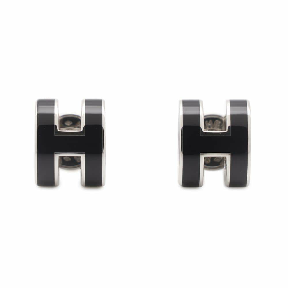 エルメス ピアス ミニ・ポップアッシュ ブラック/シルバー金具 Hモチーフ HERMES Pop H ポップH 黒