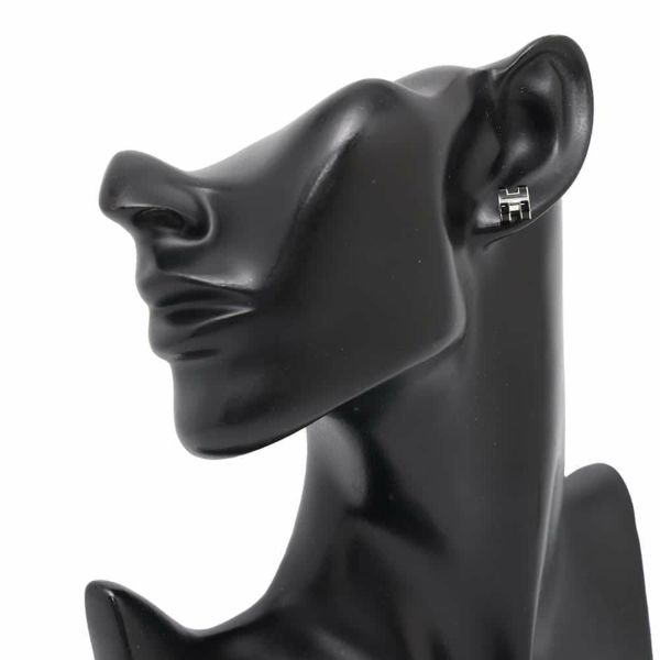 エルメス ピアス ミニ・ポップアッシュ ブラック/シルバー金具 Hモチーフ HERMES Pop H ポップH 黒