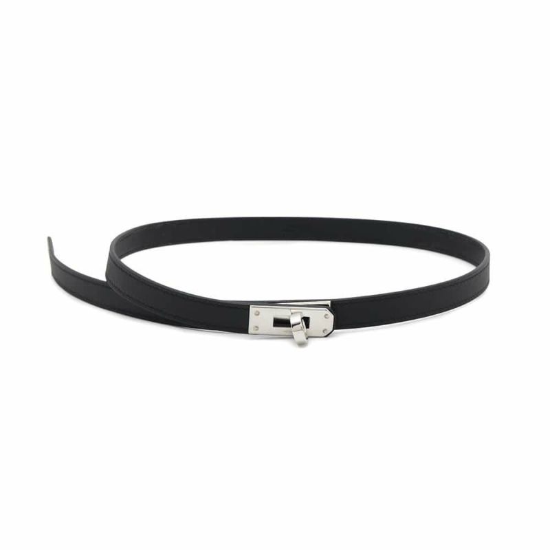 エルメス ネックレス ケリーラリアット ブラック/シルバー金具 スイフト W刻印 HERMES アクセサリー 黒