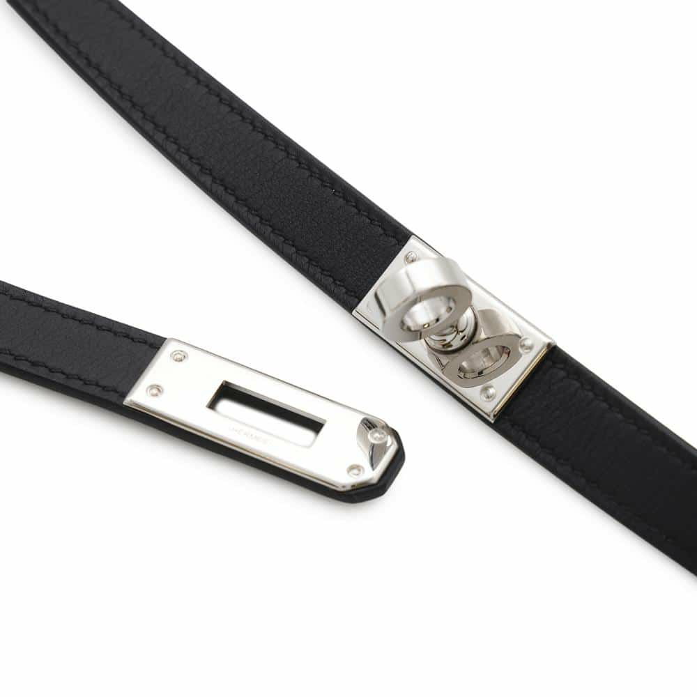 エルメス ネックレス ケリーラリアット ブラック/シルバー金具 スイフト W刻印 HERMES アクセサリー 黒