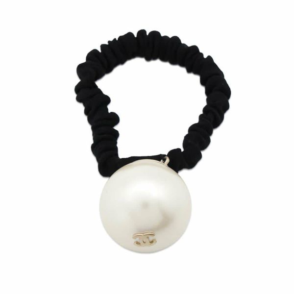 シャネル ヘアゴム ビッグパール ココマーク ヘアゴムバンド グログラン レジン フェイクパール F19V A63896 CHANEL 黒