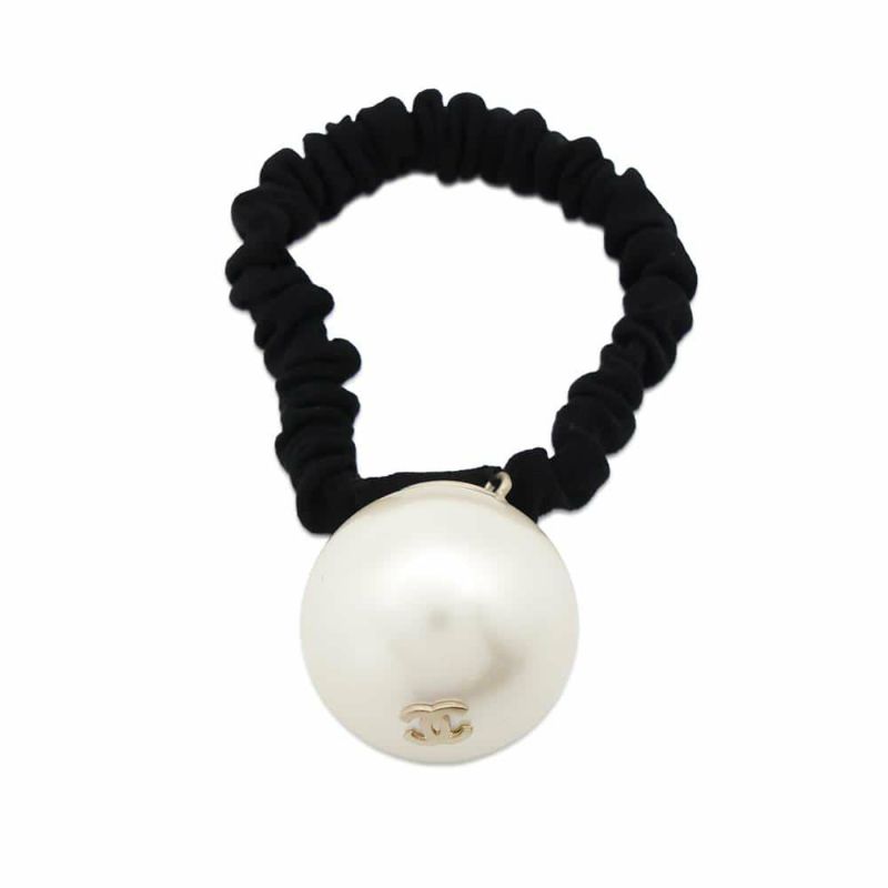 シャネル ヘアゴム ビッグパール ココマーク ヘアゴムバンド グログラン レジン フェイクパール F19V A63896 CHANEL 黒