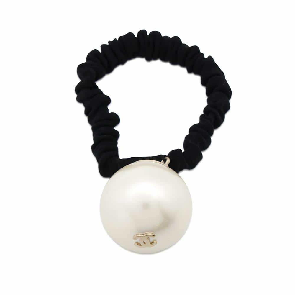 シャネル ヘアゴム ビッグパール ココマーク ヘアゴムバンド グログラン レジン フェイクパール F19V A63896 CHANEL 黒