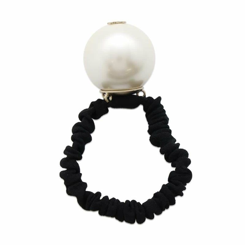 シャネル ヘアゴム ビッグパール ココマーク ヘアゴムバンド グログラン レジン フェイクパール F19V A63896 CHANEL 黒