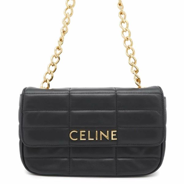 セリーヌ チェーンショルダーバッグ ロゴ レザー 11127 3EYD 38NO CELINE バッグ 黒