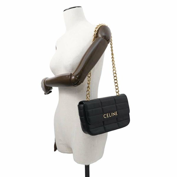 セリーヌ チェーンショルダーバッグ ロゴ レザー 11127 3EYD 38NO CELINE バッグ 黒