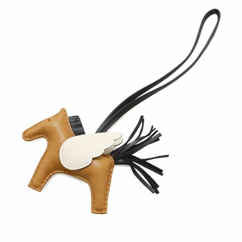 エルメス バッグチャーム ロデオPM ペガサス チャイ/ナタ/ブラック ラムスキン U刻印 黒