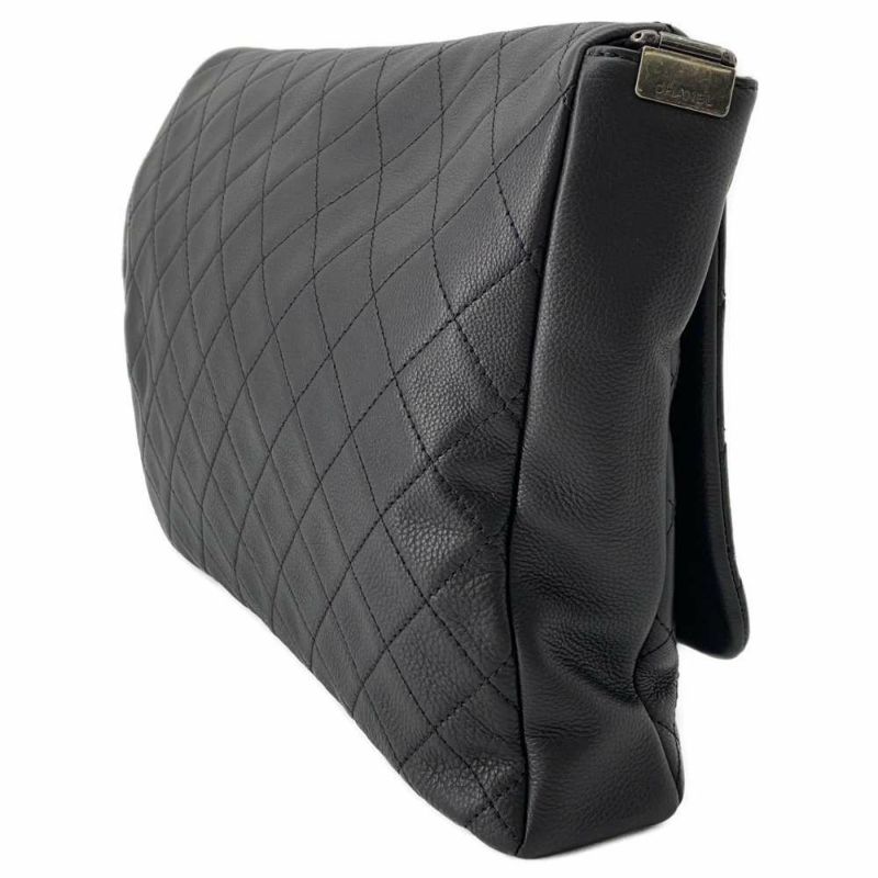 シャネル チェーンショルダーバッグ マトラッセ ココマーク カーフレザー メッセンジャーバッグ 黒