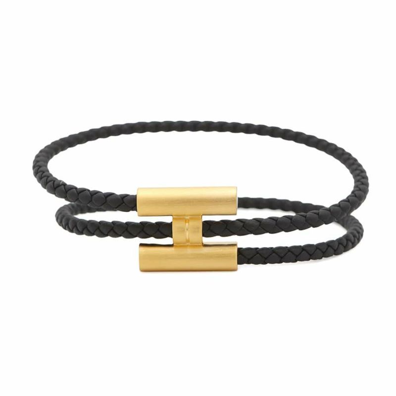 エルメス ブレスレット トゥルニ トレッセ ブラック/ゴールド金具 スイフト サイズT5 HERMES アクセサリー 黒