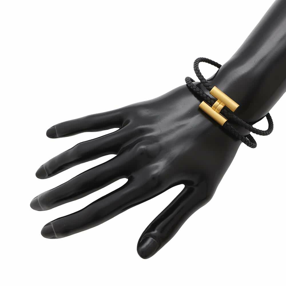 エルメス ブレスレット トゥルニ トレッセ ブラック/ゴールド金具 スイフト サイズT5 HERMES アクセサリー 黒