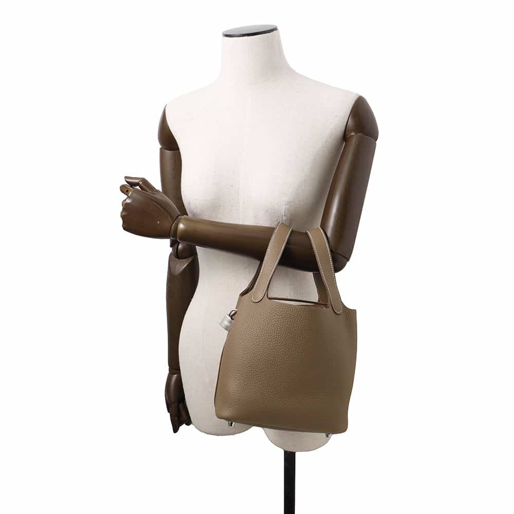 エルメス ハンドバッグ ピコタンロックPM エトゥープ/シルバー金具 トリヨンクレマンス K刻印