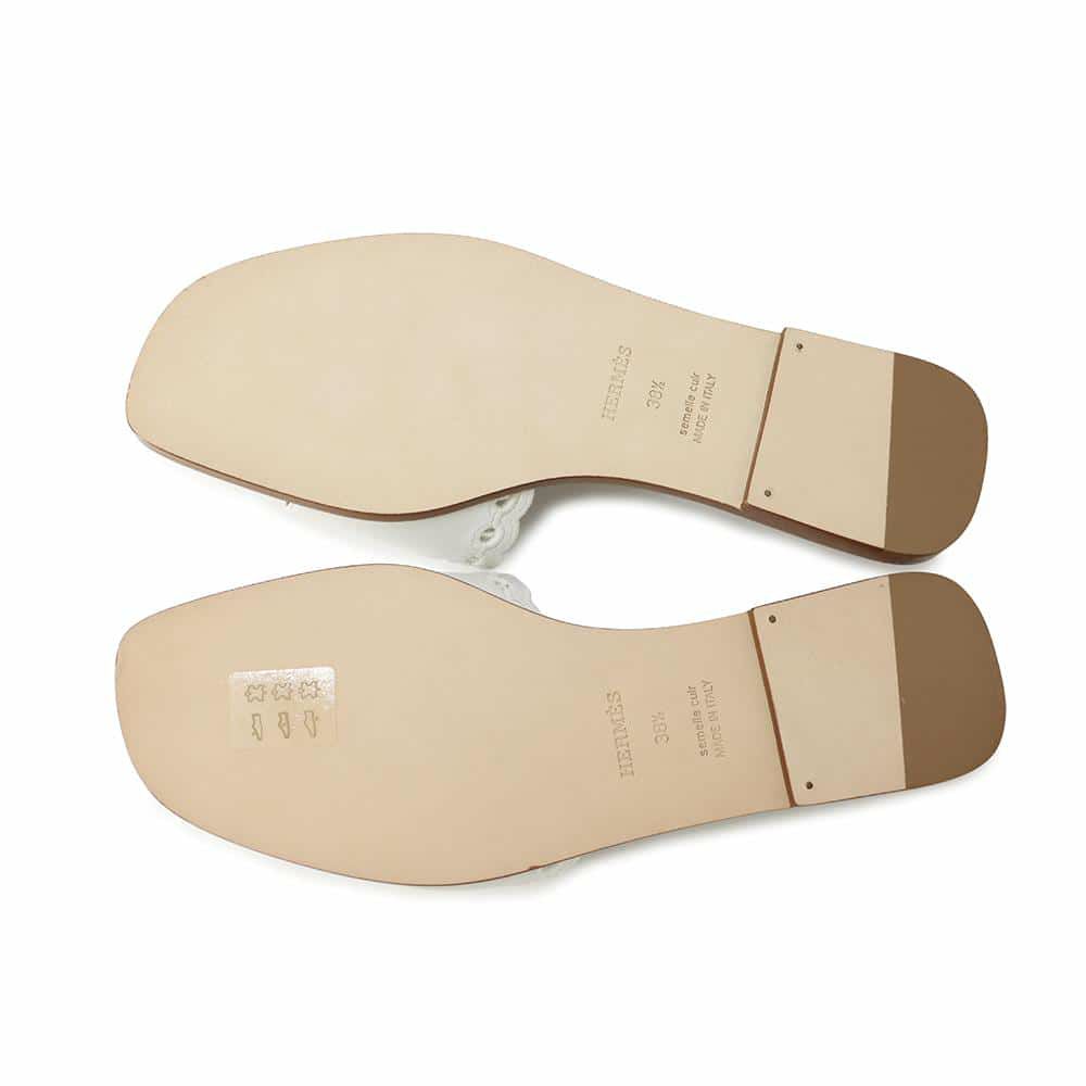 エルメス サンダル ガエル シェーヌダンクル刺繍 レザー レディースサイズ38 1/2 HERMES 靴 白