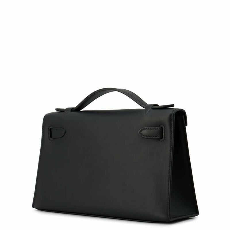 エルメス ハンドバッグ ポシェットケリー ブラック/ゴールド金具 スイフト HERMES W刻印 黒