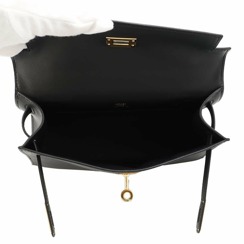 エルメス ハンドバッグ ポシェットケリー ブラック/ゴールド金具 スイフト HERMES W刻印 黒