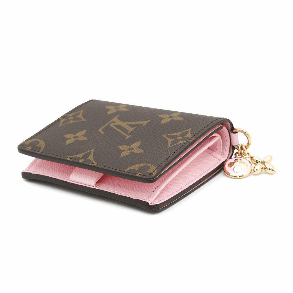 ルイヴィトン 二つ折り財布 モノグラム ポケットウォレット・LV チャーム M14718 コットンキャンディピンク