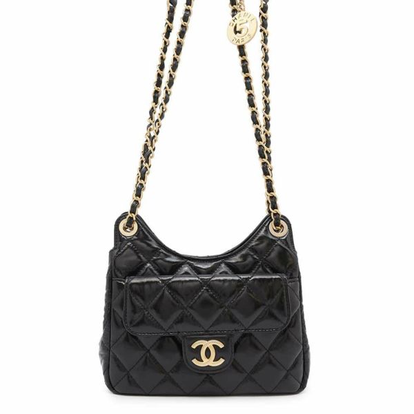 シャネル チェーンショルダーバッグ マトラッセ ココマーク ホーボー カーフスキン AS4323 CHANEL バッグ 黒