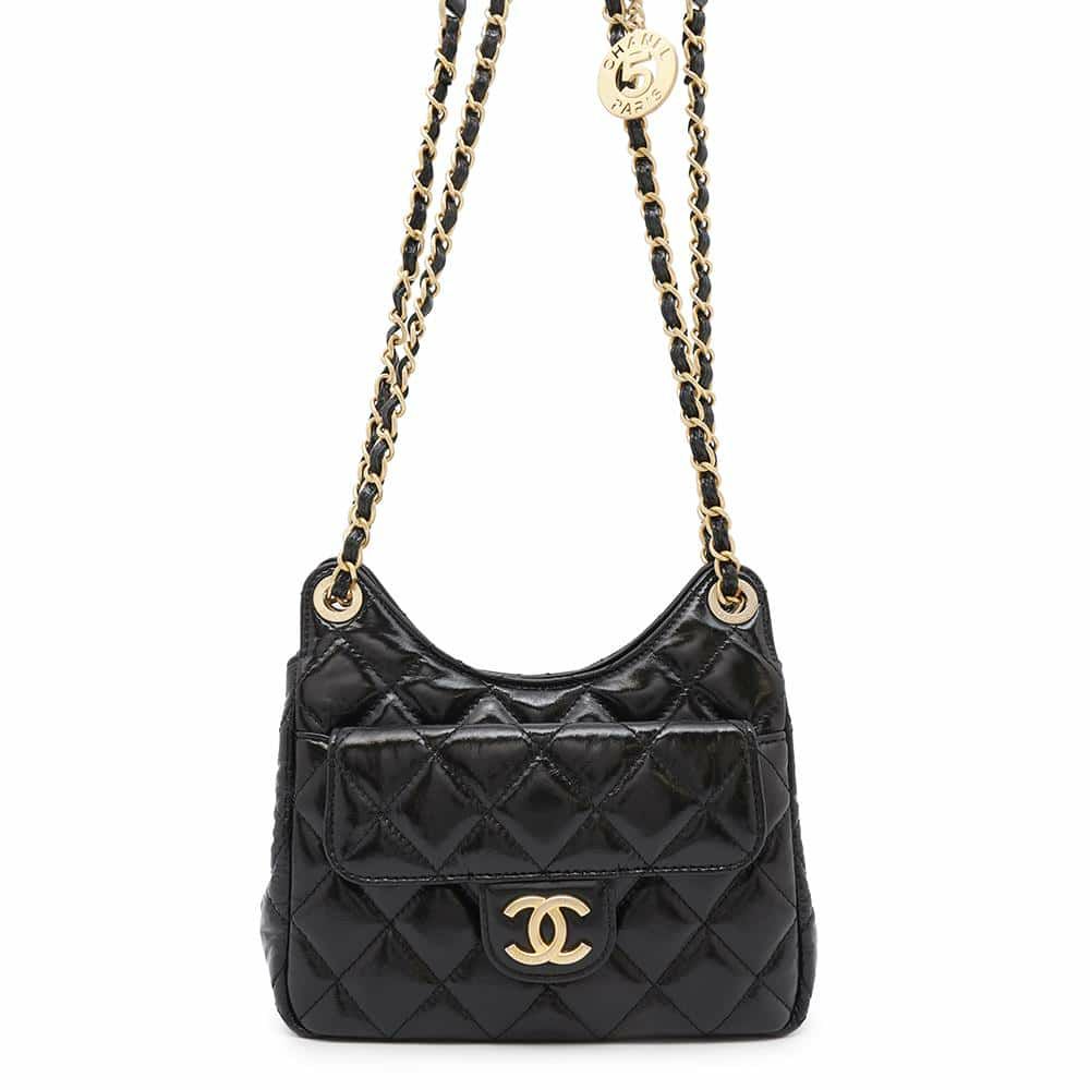 シャネル チェーンショルダーバッグ マトラッセ ココマーク ホーボー カーフスキン AS4323 CHANEL バッグ 黒