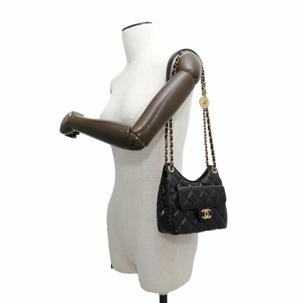 シャネル チェーンショルダーバッグ マトラッセ ココマーク ホーボー カーフスキン AS4323 CHANEL バッグ 黒