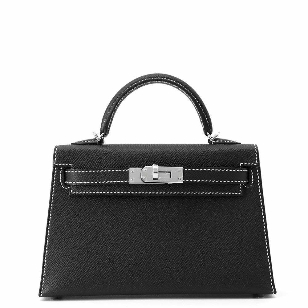 エルメス ハンドバッグ ミニケリー2 外縫い ブラック/シルバー金具 エプソン K刻印 2wayショルダー SPO 黒