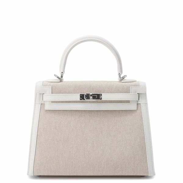 エルメス ハンドバッグ ケリー28 外縫い エクリュ/ニューホワイト/シルバー金具 トワルアッシュ/スイフト B刻印 2wayショルダー白