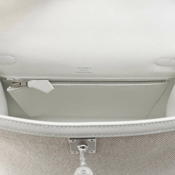 エルメス ハンドバッグ ケリー28 外縫い エクリュ/ニューホワイト/シルバー金具 トワルアッシュ/スイフト B刻印 2wayショルダー白