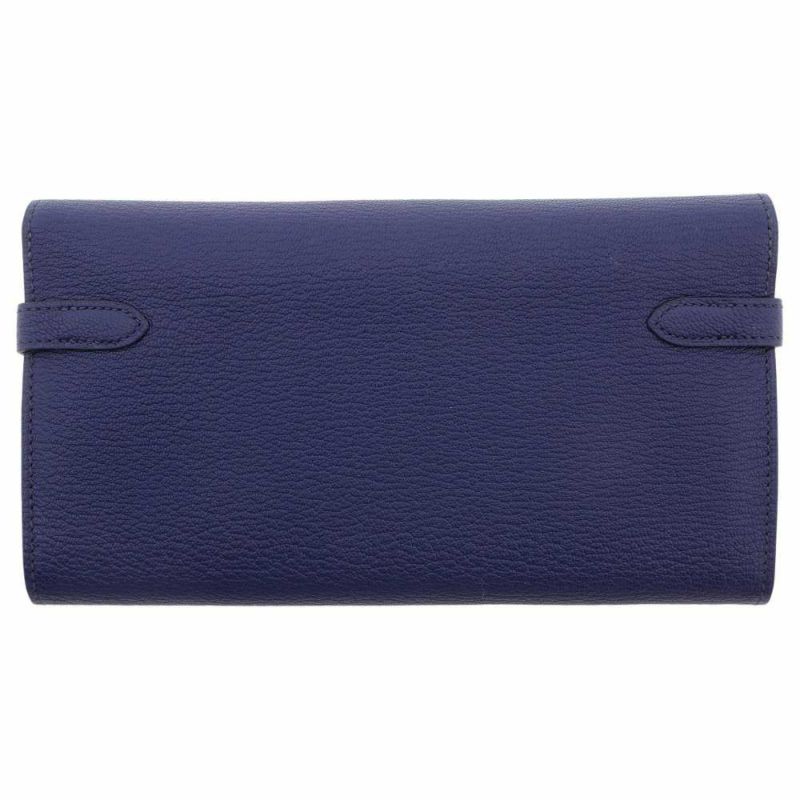 エルメス 長財布 ケリーウォレット ロング ブルーエレクトリック/ゴールド金具 シェブルミゾル D刻印