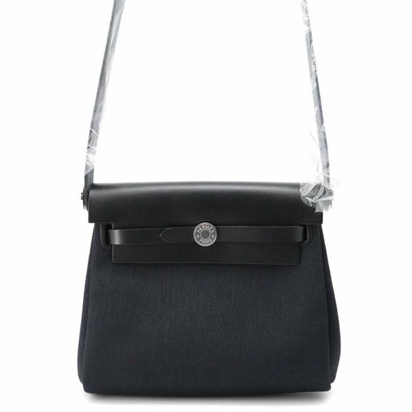 エルメス ショルダーバッグ エールバッグジップ ミニ ブラック/シルバー金具 トワルミリタリー/ヴァッシュハンター W刻印 黒