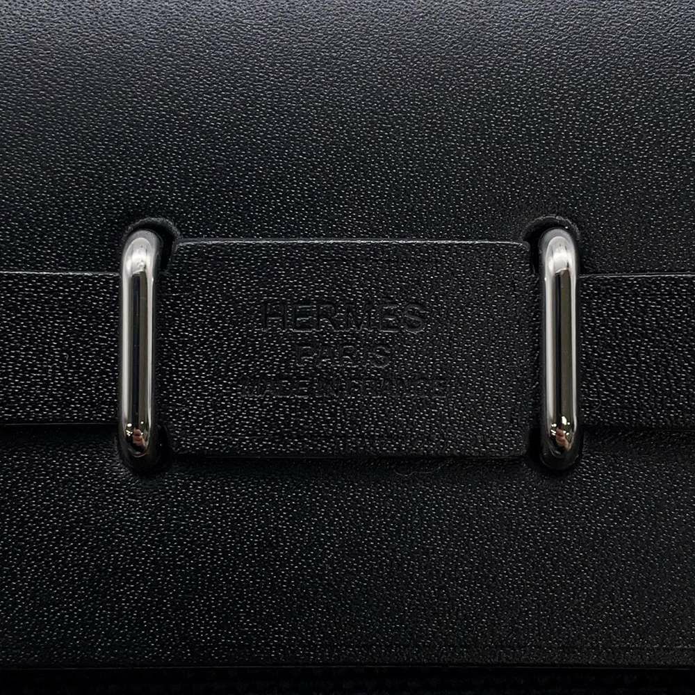 エルメス ショルダーバッグ エールバッグジップ ミニ ブラック/シルバー金具 トワルミリタリー/ヴァッシュハンター W刻印 黒