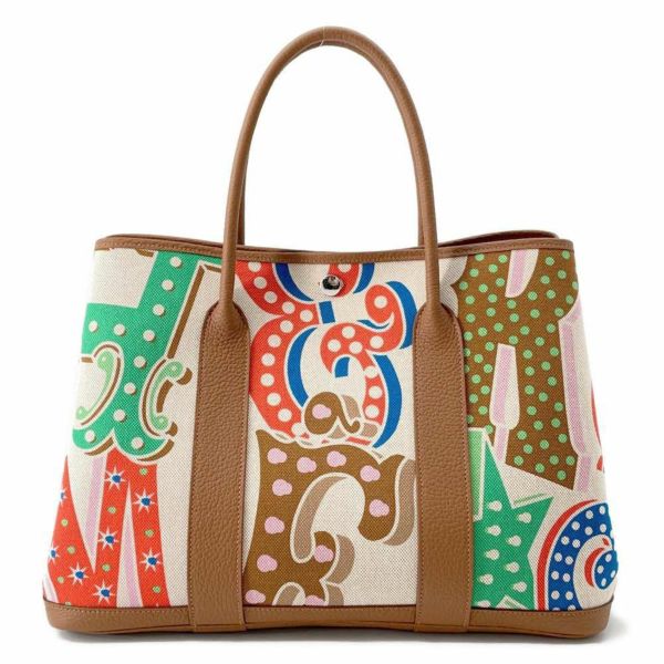 エルメス ガーデンパーティPM エレクトリック カプシーヌ/エクリュ/ベージュ/ゴールド/シルバー金具 トワルアッシュプリュム/ネゴンダ B刻印