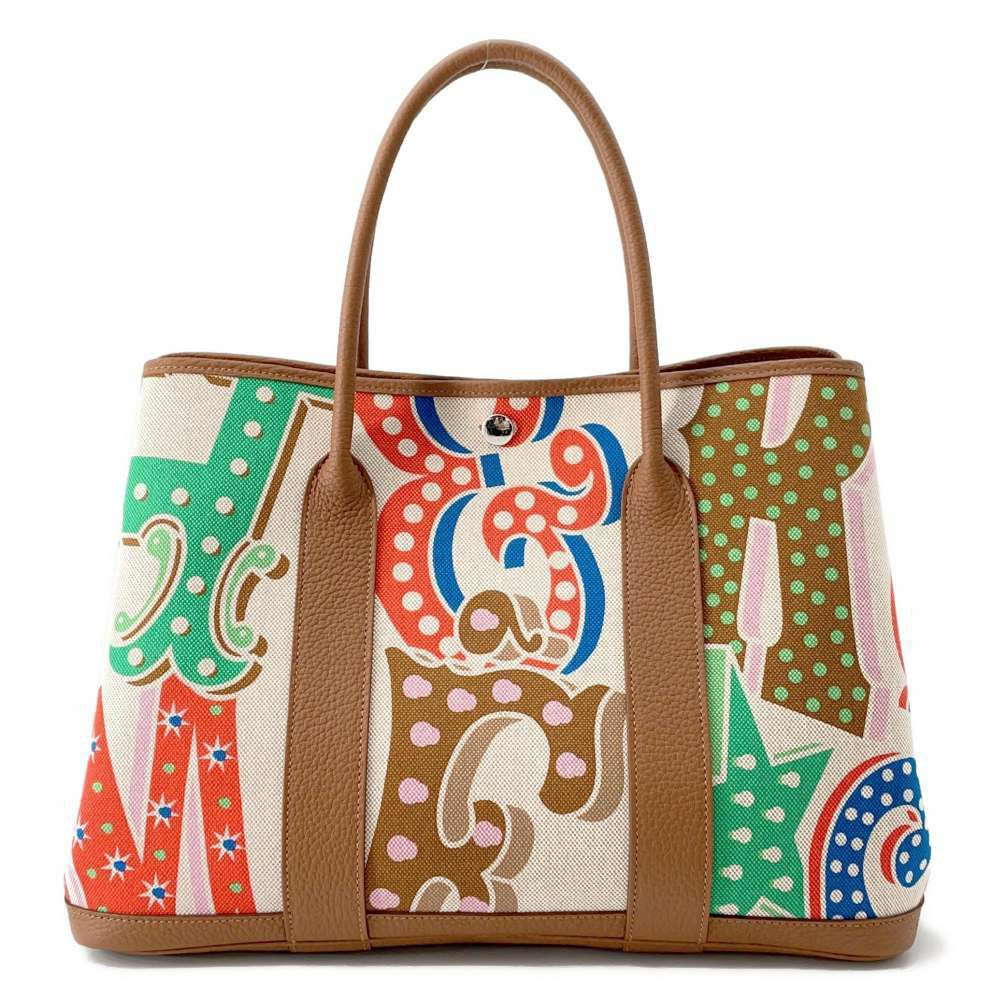 エルメス ガーデンパーティPM エレクトリック カプシーヌ/エクリュ/ベージュ/ゴールド/シルバー金具 トワルアッシュプリュム/ネゴンダ B刻印