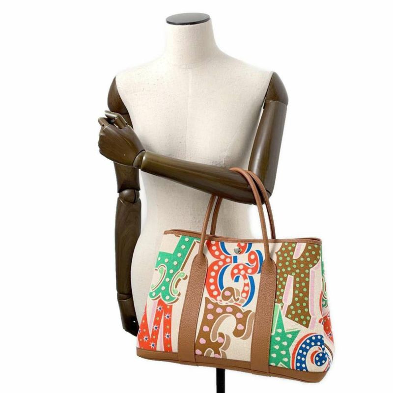 エルメス ガーデンパーティPM エレクトリック カプシーヌ/エクリュ/ベージュ/ゴールド/シルバー金具 トワルアッシュプリュム/ネゴンダ B刻印