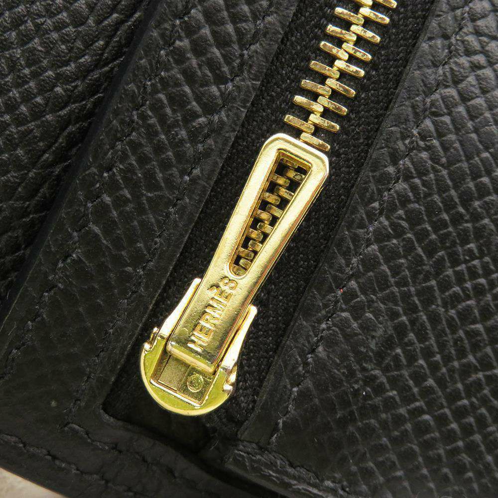 エルメス 二つ折り財布 ベアンコンパクト ブラック/ピンクゴールド金具/ゴールド金具 ヴォーエプソン C刻印 財布