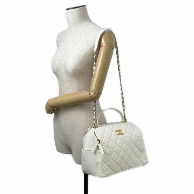 シャネル ハンドバッグ マトラッセ ココマーク エイジドカーフレザー AS3740 2wayショルダー 白