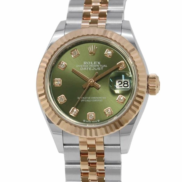 ロレックス レディ デイトジャスト SS/K18PG エバーローズゴールド 279171G オリーブグリーン文字盤 10PD