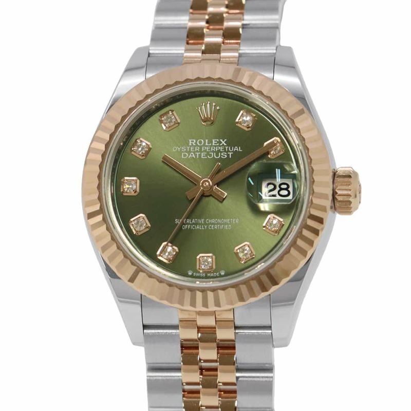 ロレックス レディ デイトジャスト SS/K18PG エバーローズゴールド 279171G オリーブグリーン文字盤 10PD