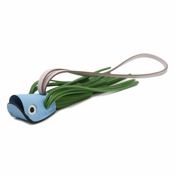 エルメス バッグチャーム ポワソン セレステ/ヴェールユッカ/モーヴペール エプソン/スイフト/ラムスキン K刻印