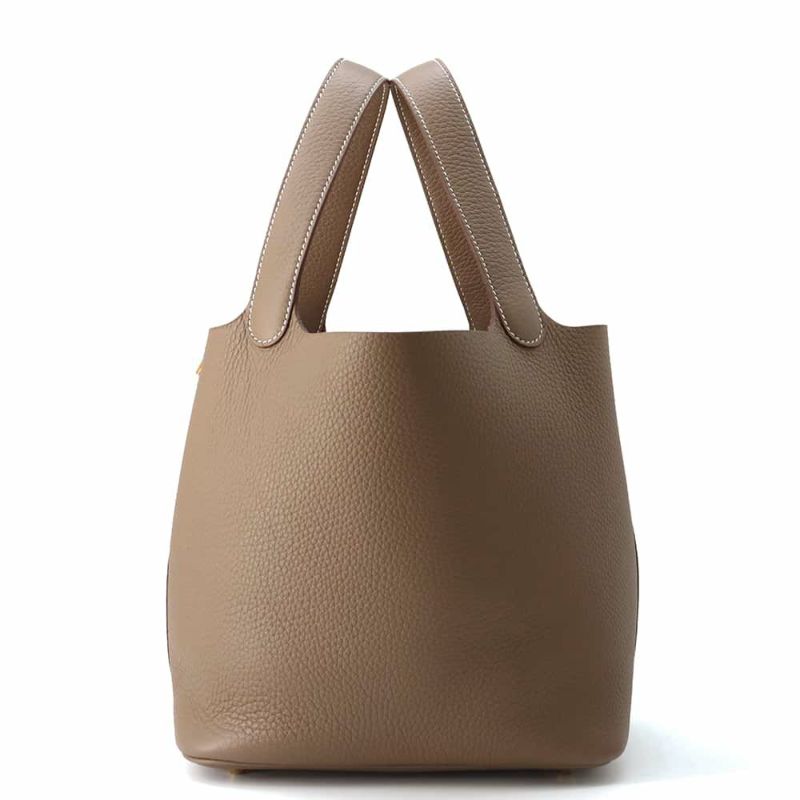 エルメス ハンドバッグ ピコタンロックMM エトゥープ/ゴールド金具 トリヨンクレマンス W刻印 HERMES トートバッグ