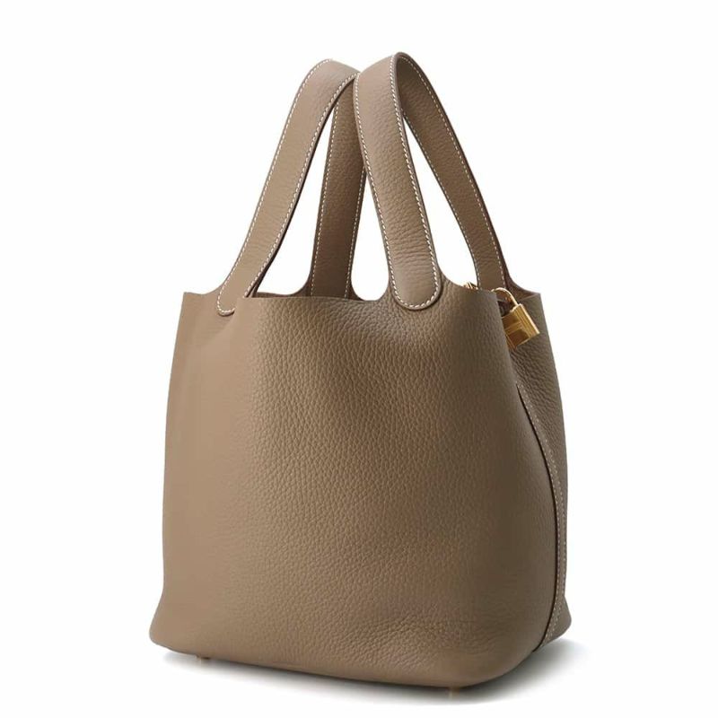 エルメス ハンドバッグ ピコタンロックMM エトゥープ/ゴールド金具 トリヨンクレマンス W刻印 HERMES トートバッグ