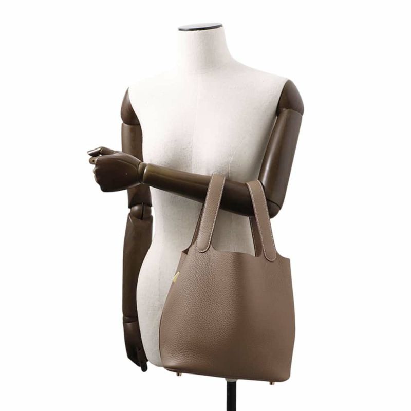 エルメス ハンドバッグ ピコタンロックMM エトゥープ/ゴールド金具 トリヨンクレマンス W刻印 HERMES トートバッグ