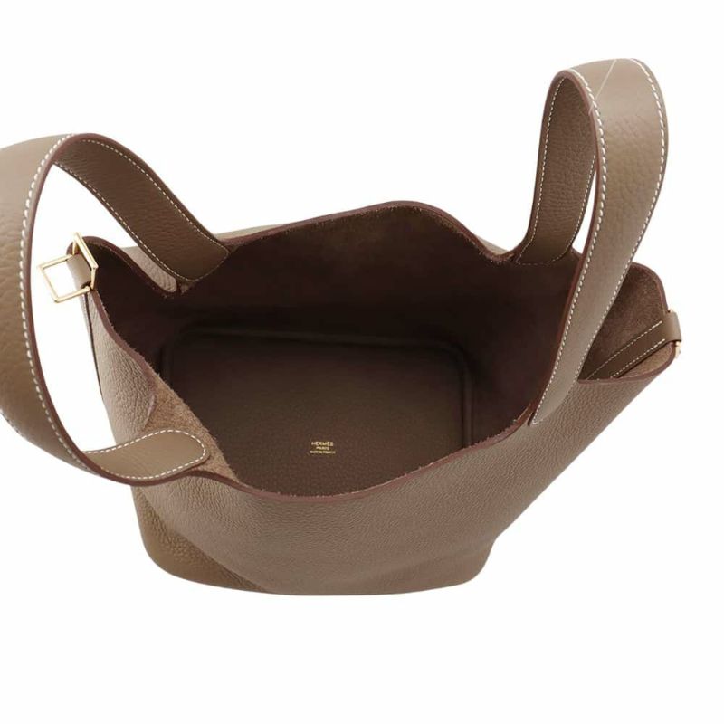 エルメス ハンドバッグ ピコタンロックMM エトゥープ/ゴールド金具 トリヨンクレマンス W刻印 HERMES トートバッグ