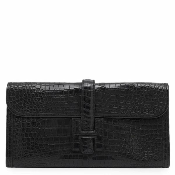 エルメス クラッチバッグ ジジェ エラン ブラック クロコダイル ポロサスマット T刻印 HERMES バッグ 黒