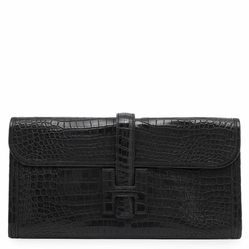 エルメス クラッチバッグ ジジェ エラン ブラック クロコダイル ポロサスマット T刻印 HERMES バッグ 黒
