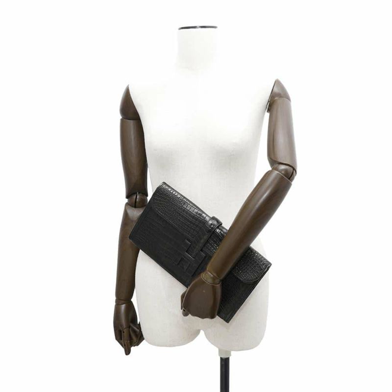 エルメス クラッチバッグ ジジェ エラン ブラック クロコダイル ポロサスマット T刻印 HERMES バッグ 黒