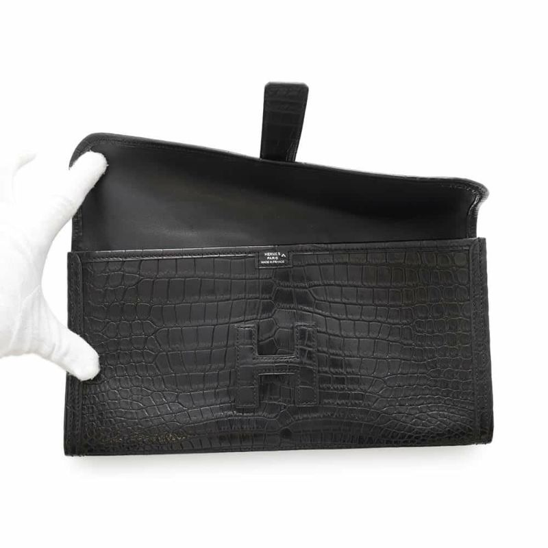 エルメス クラッチバッグ ジジェ エラン ブラック クロコダイル ポロサスマット T刻印 HERMES バッグ 黒