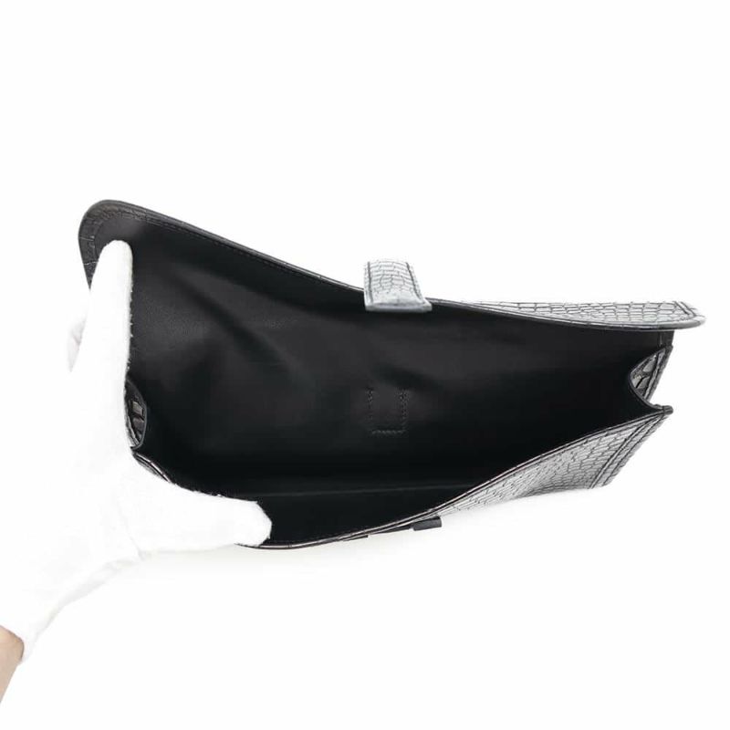 エルメス クラッチバッグ ジジェ エラン ブラック クロコダイル ポロサスマット T刻印 HERMES バッグ 黒