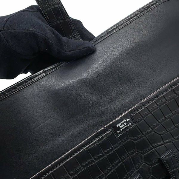 エルメス クラッチバッグ ジジェ エラン ブラック クロコダイル ポロサスマット T刻印 HERMES バッグ 黒