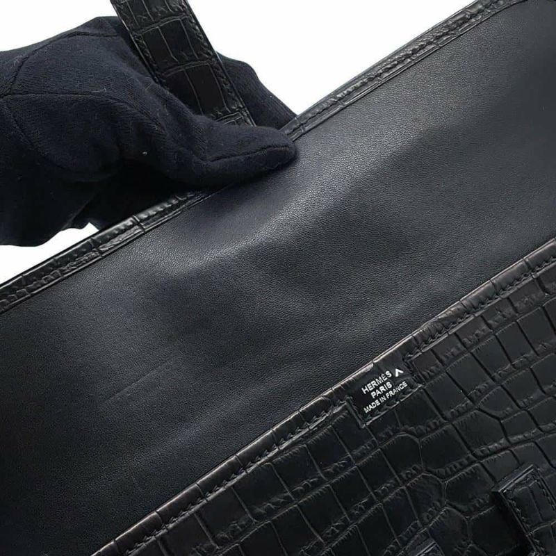 エルメス クラッチバッグ ジジェ エラン ブラック クロコダイル ポロサスマット T刻印 HERMES バッグ 黒