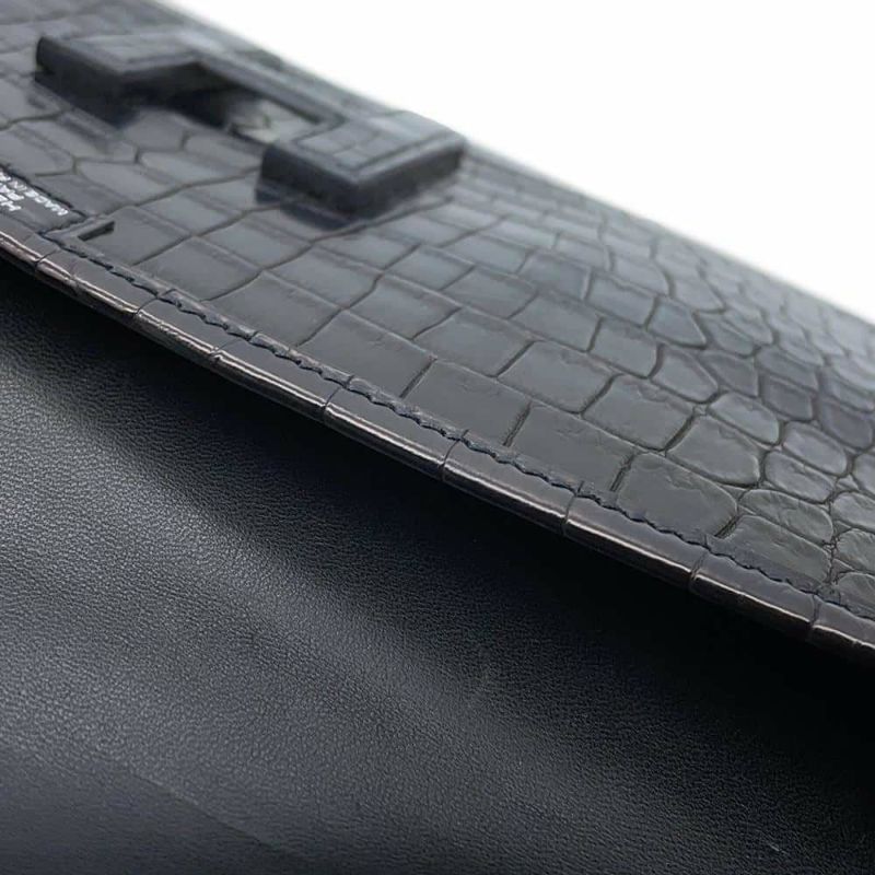 エルメス クラッチバッグ ジジェ エラン ブラック クロコダイル ポロサスマット T刻印 HERMES バッグ 黒