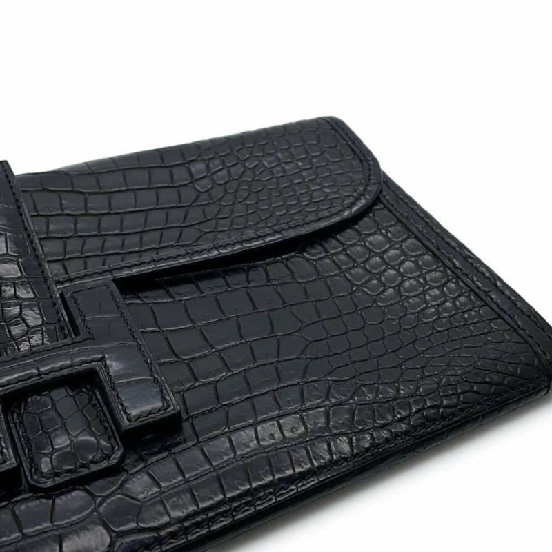 エルメス クラッチバッグ ジジェ エラン ブラック クロコダイル ポロサスマット T刻印 HERMES バッグ 黒